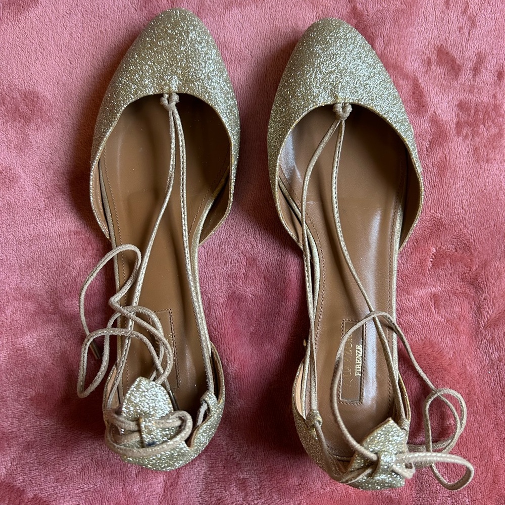 Aquazzura Gold Glitter Flats